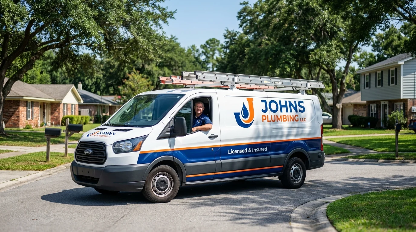 Johns Plumbing LLC service van in Louisburg, NC