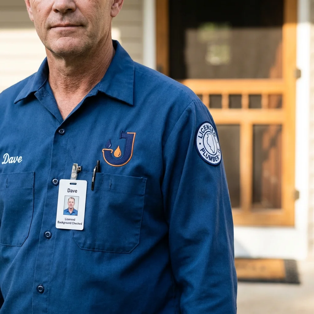 Licensed plumber showing ID badge in Louisburg, NC
